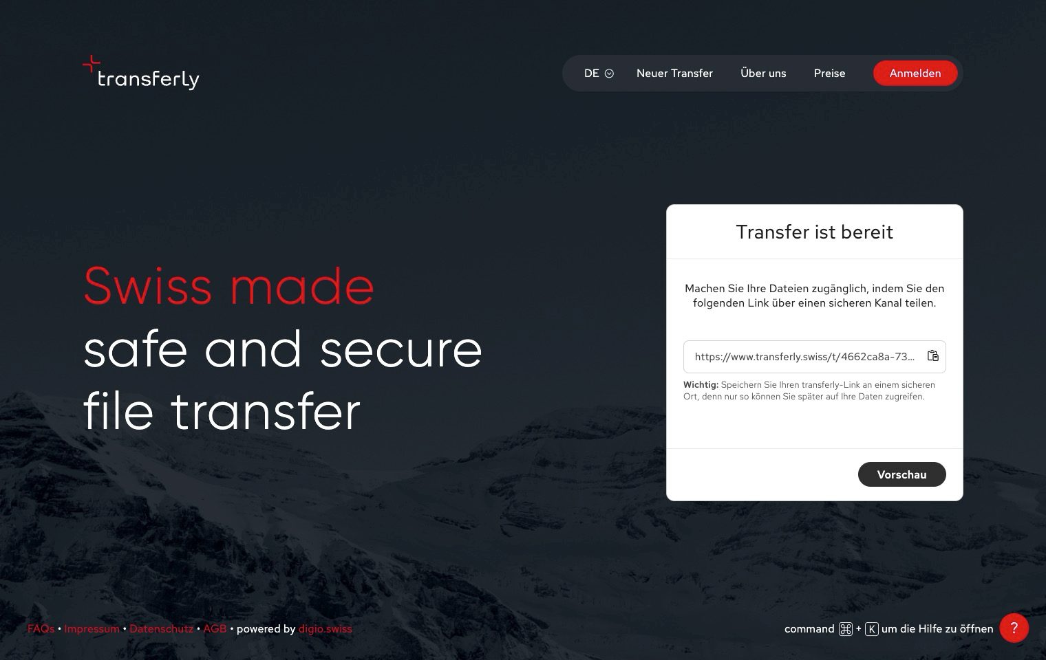 Geheimer Link für das Teilen der Daten